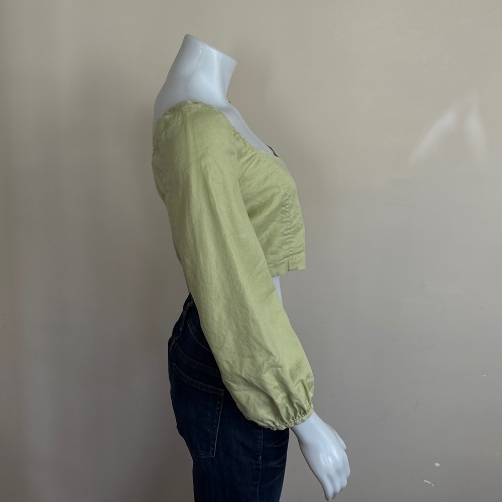 Babaton - Hadwyn Blouse. Cropped puff-sleeve blouse in Pistachio green. Large - Picture 3 of 10